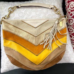 Coach LTD ED Chevron Multi Yellow Suede Metallic